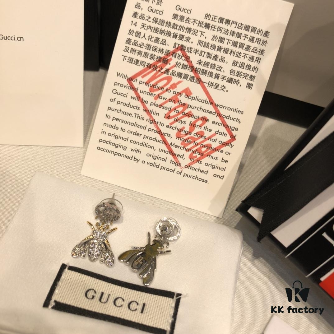 GUCCI Full Diamond Double G Bee Stud Earrings
