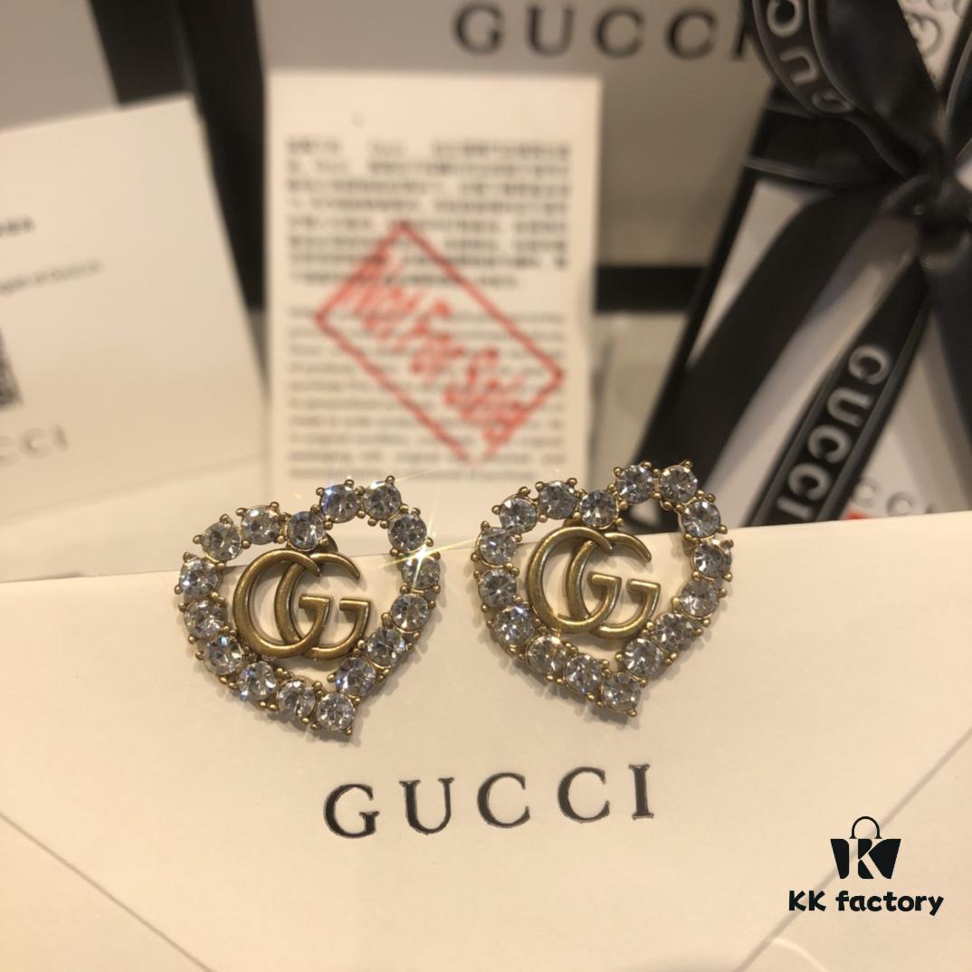 GUCCI Diamond-Circled Double G Stud Earrings