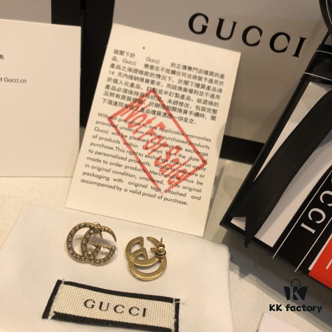 GUCCI Full Diamond Double G Stud Earrings