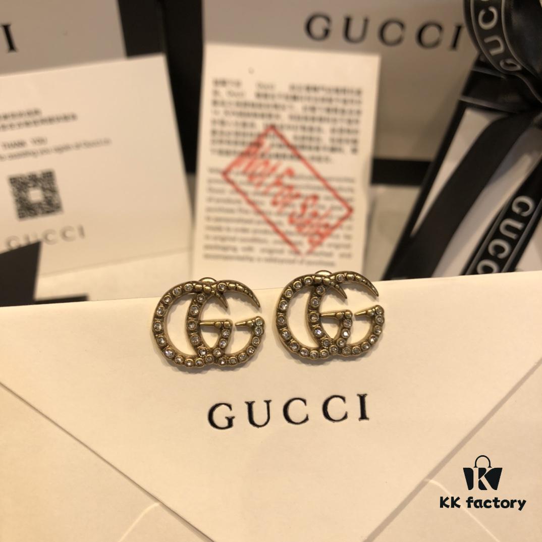 GUCCI Full Diamond Double G Stud Earrings