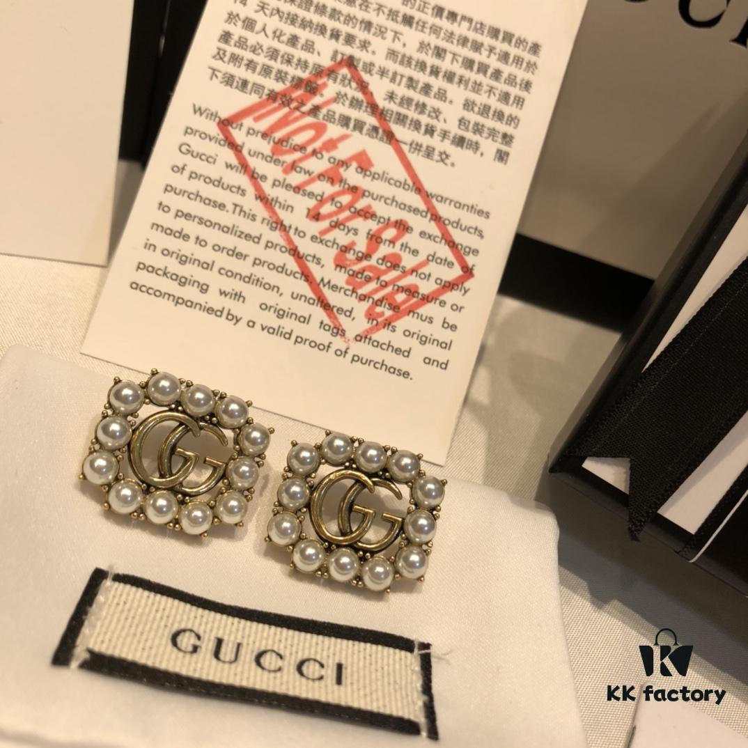GUCCI Pearl Double G Stud Earrings