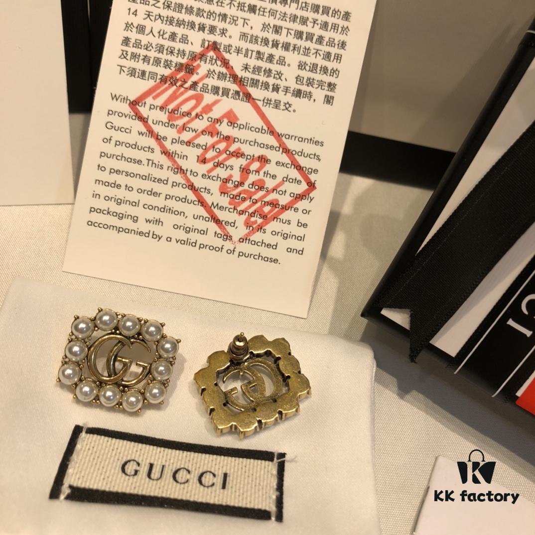 GUCCI Pearl Double G Stud Earrings