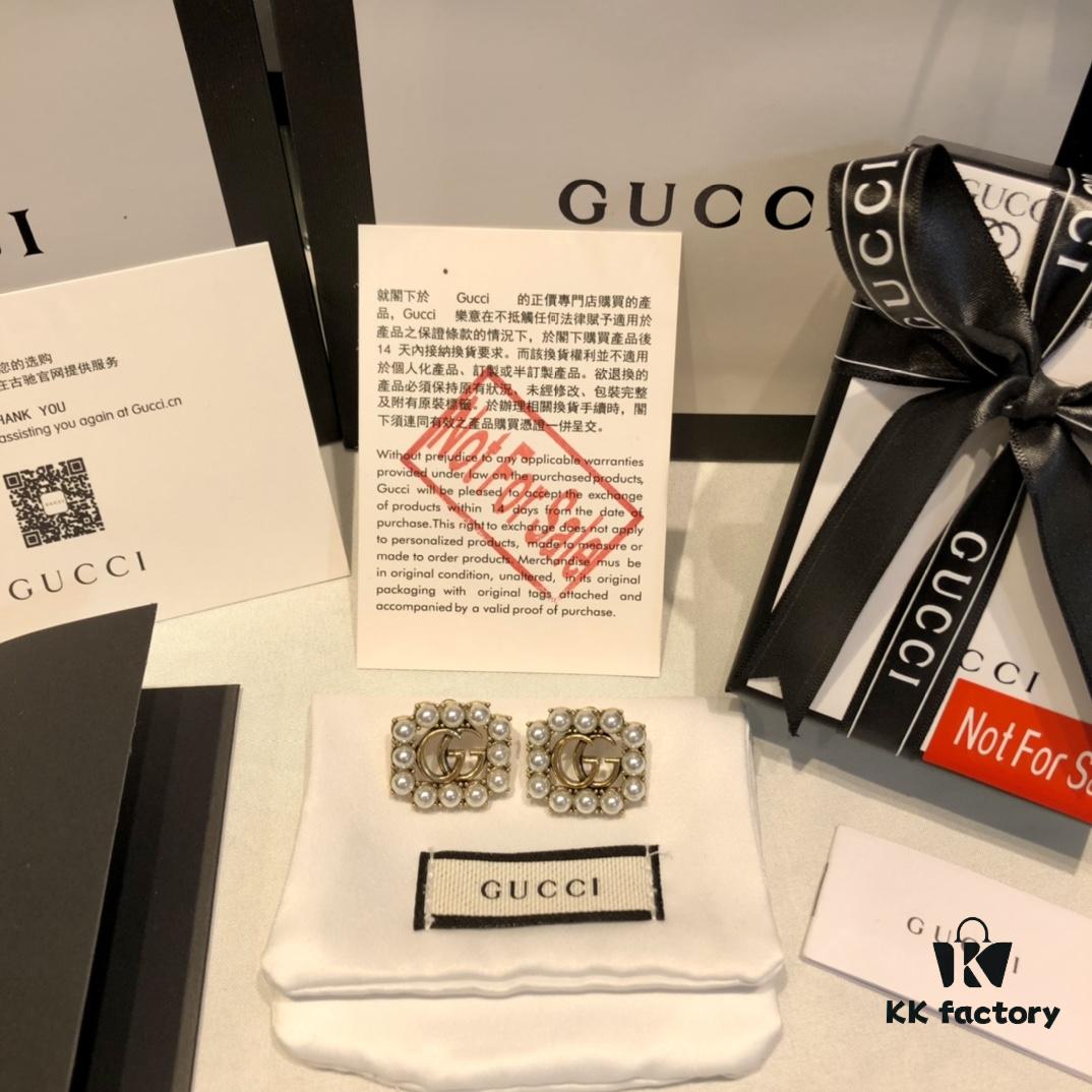 GUCCI Pearl Double G Stud Earrings