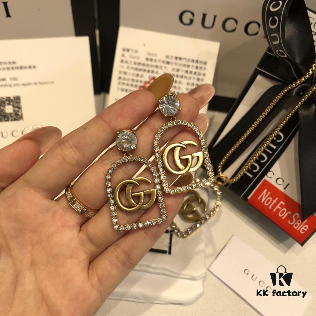 GUCCI Diamond-Paved Double G Set Necklace and Stud Earrings