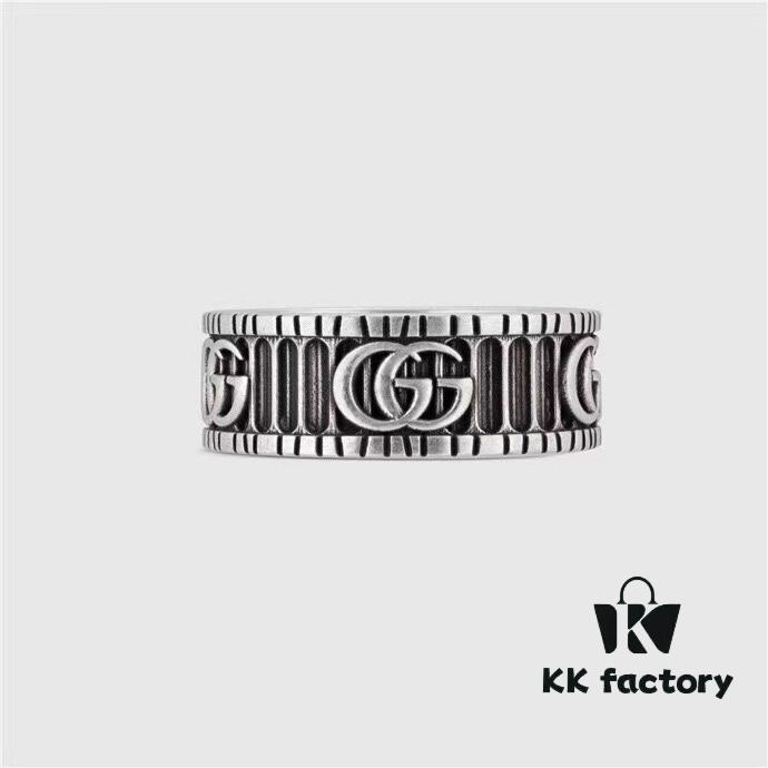 Gucci 3D Double G Carved Striped Pattern Ring