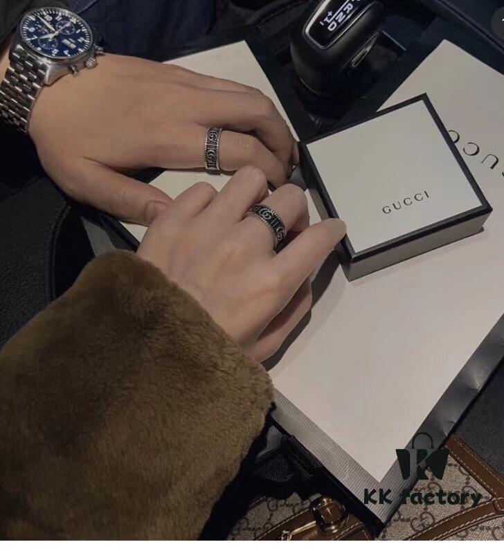 Gucci 3D Double G Carved Striped Pattern Ring