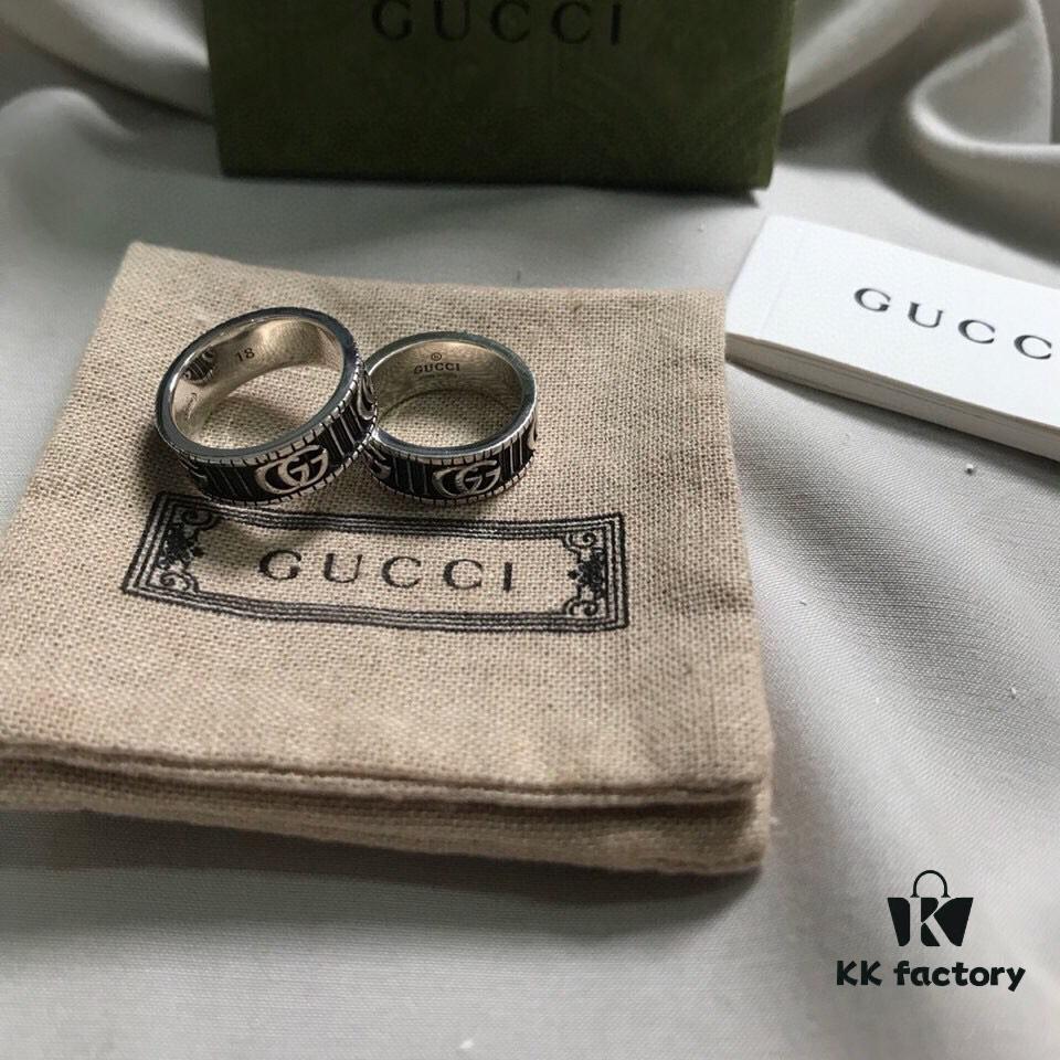 Gucci 925 Sterling Silver Double G Striped Vintage Ring