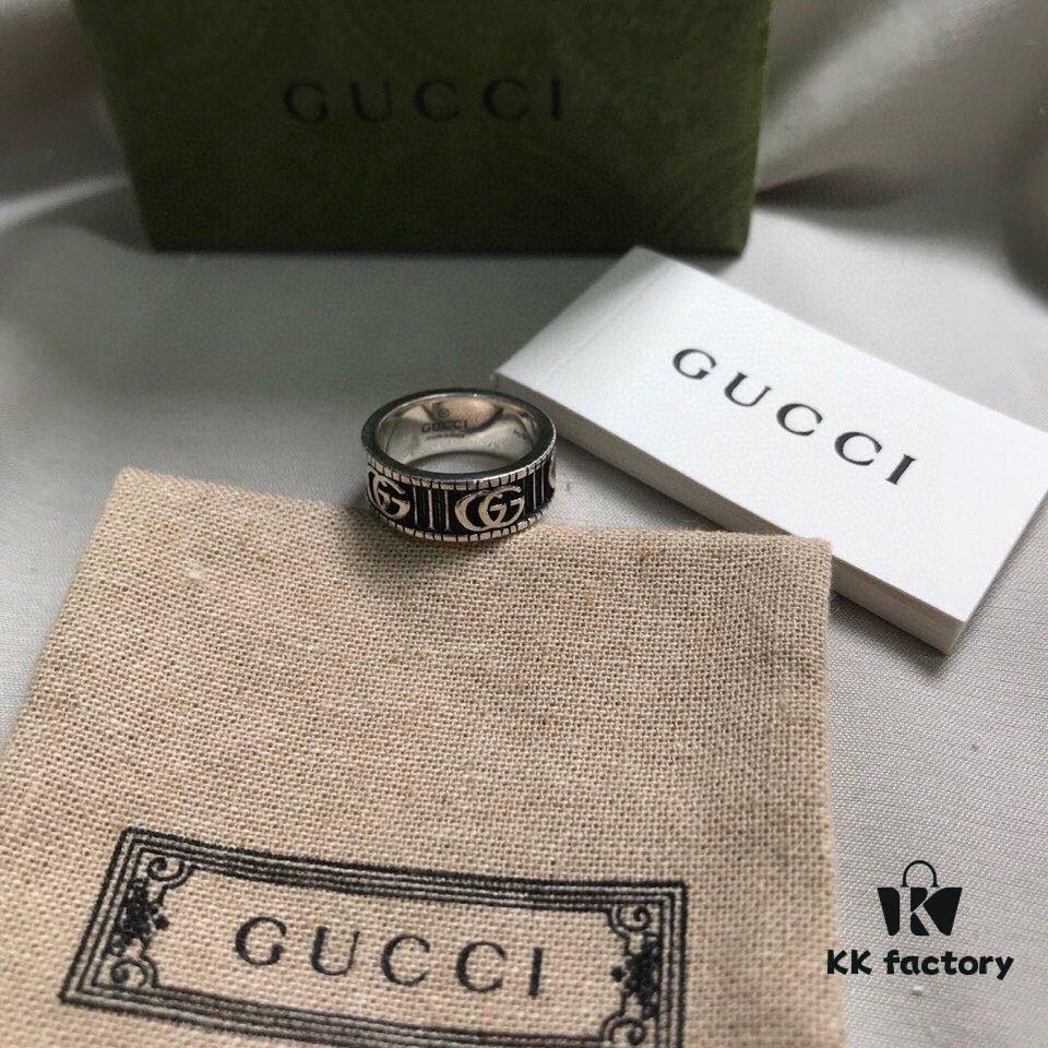 Gucci 925 Sterling Silver Double G Striped Vintage Ring
