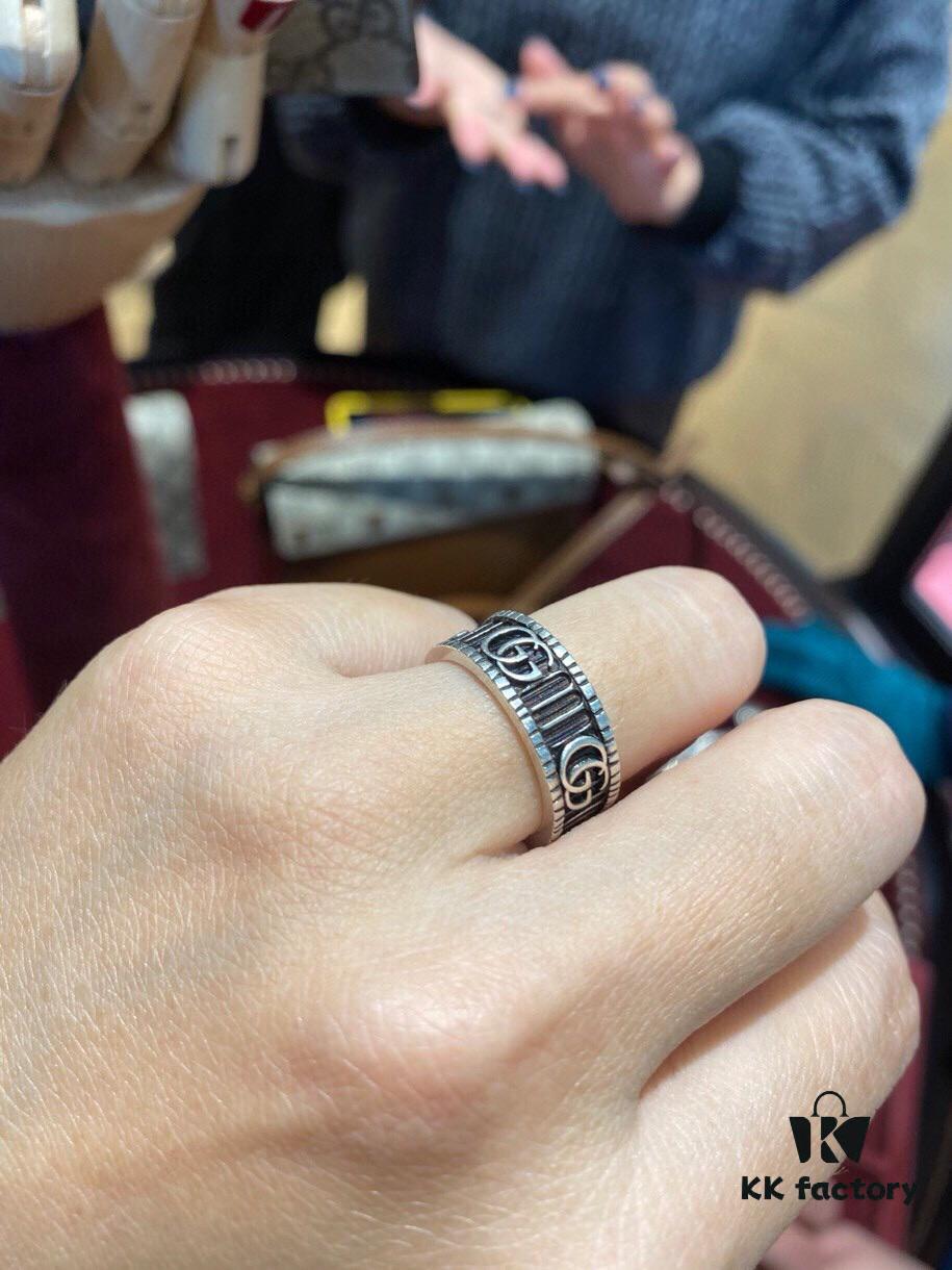 Gucci 925 Sterling Silver Double G Striped Vintage Ring