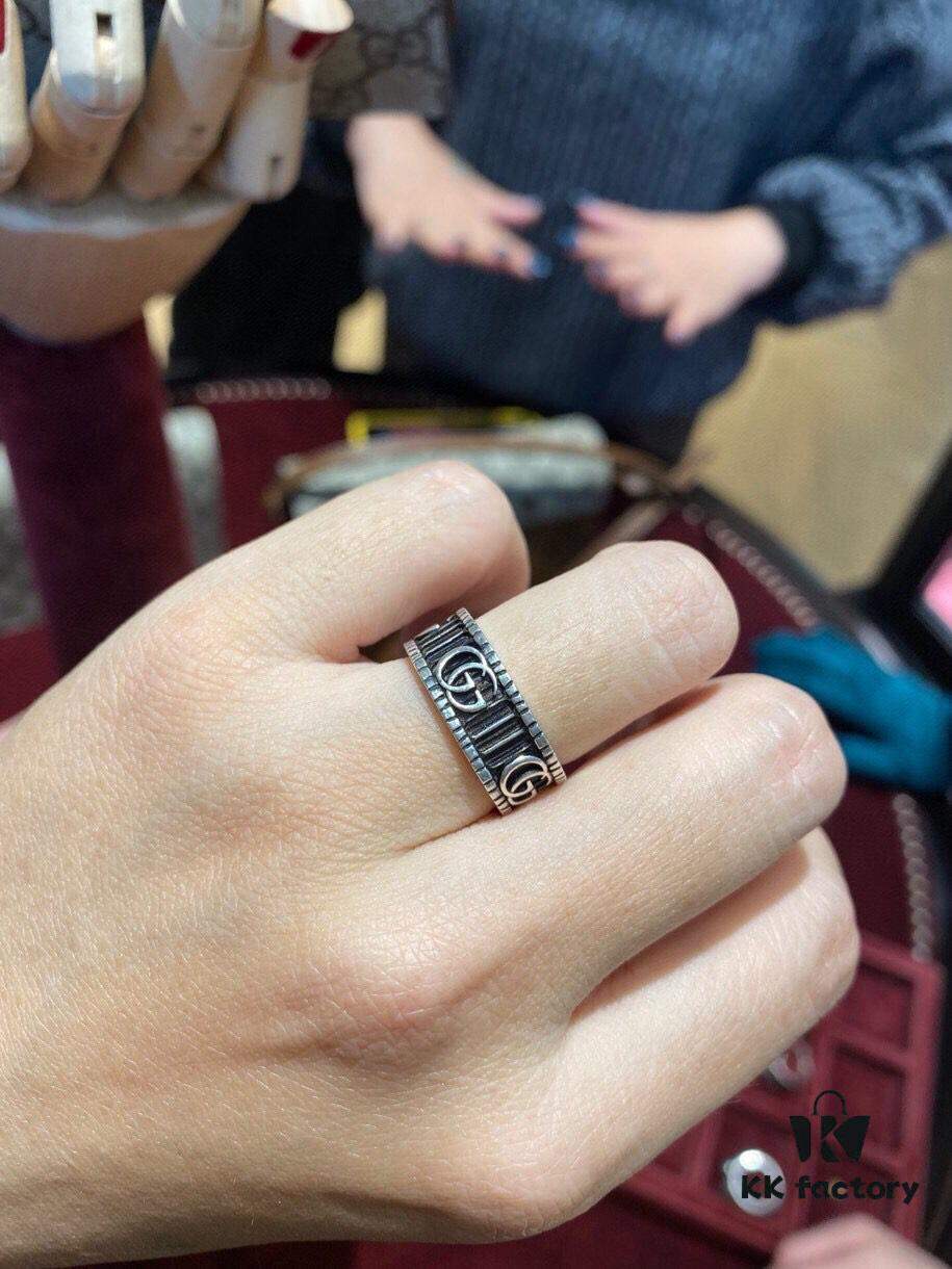 Gucci 925 Sterling Silver Double G Striped Vintage Ring