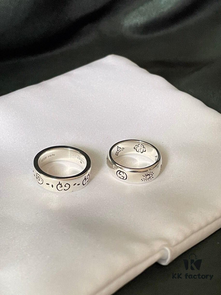 Gucci 925 Sterling Silver Skull Pixie Couple Ring