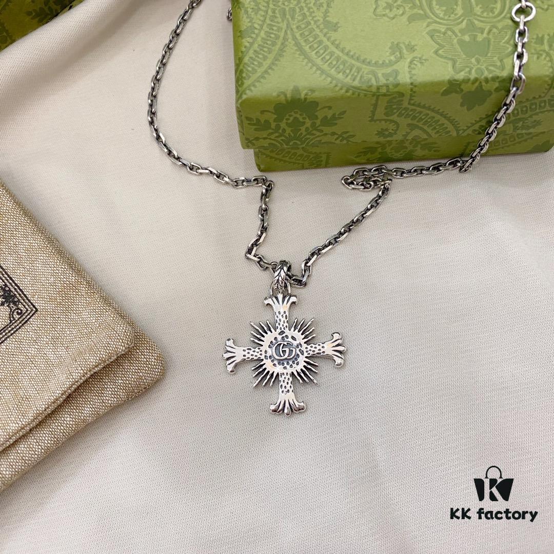 Gucci Gucci 925 Sterling Silver Double G Cross Necklace