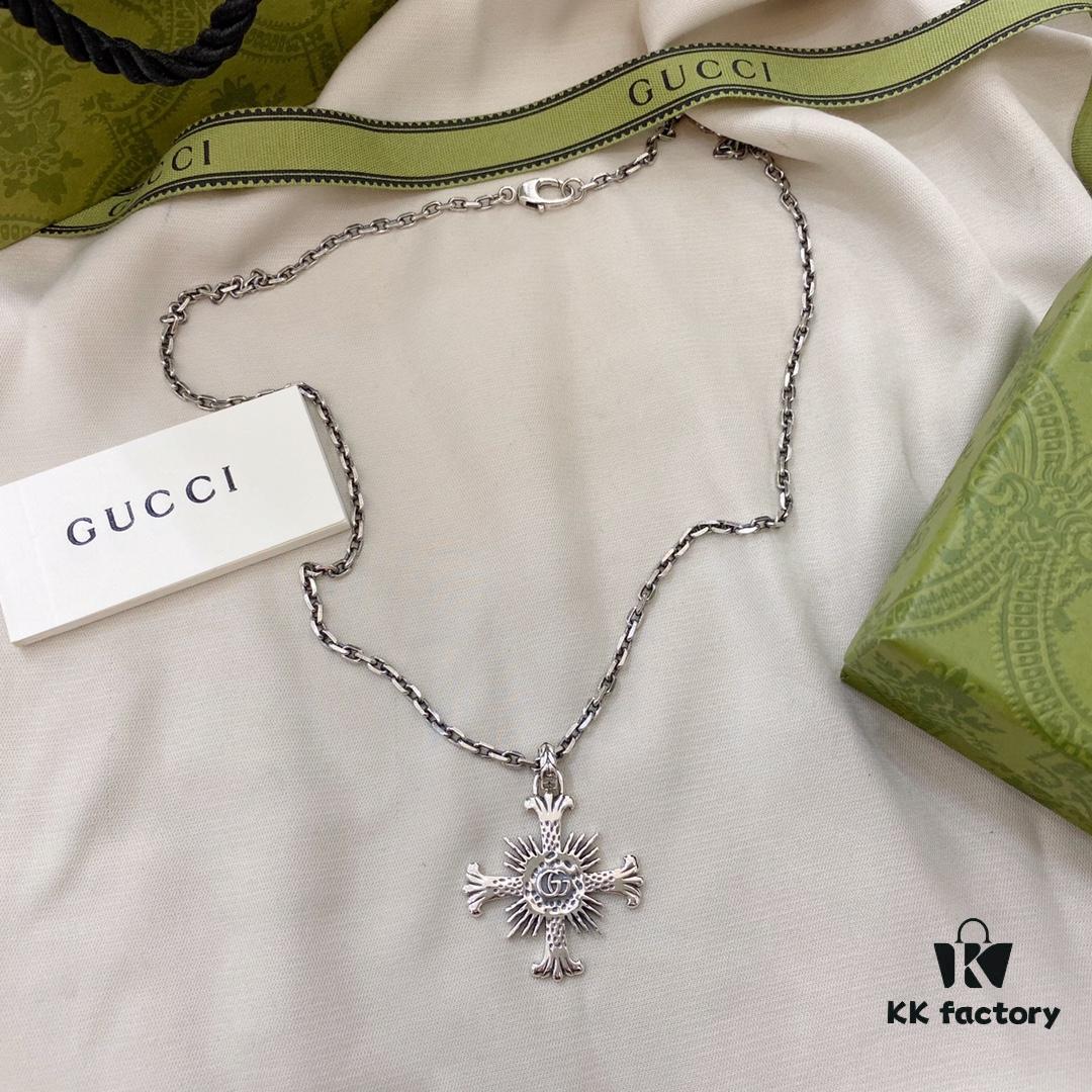 Gucci Gucci 925 Sterling Silver Double G Cross Necklace