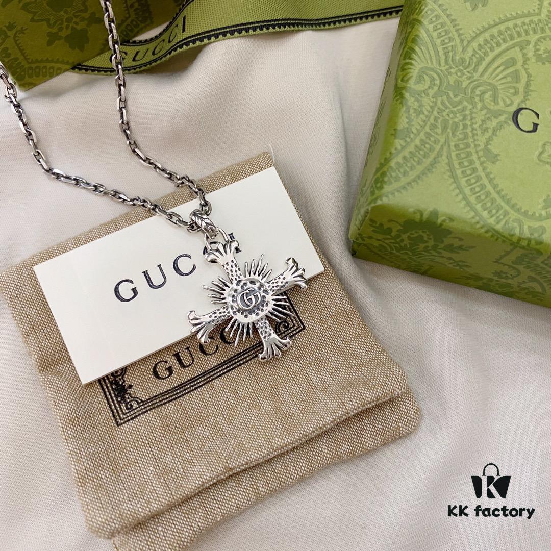 Gucci Gucci 925 Sterling Silver Double G Cross Necklace
