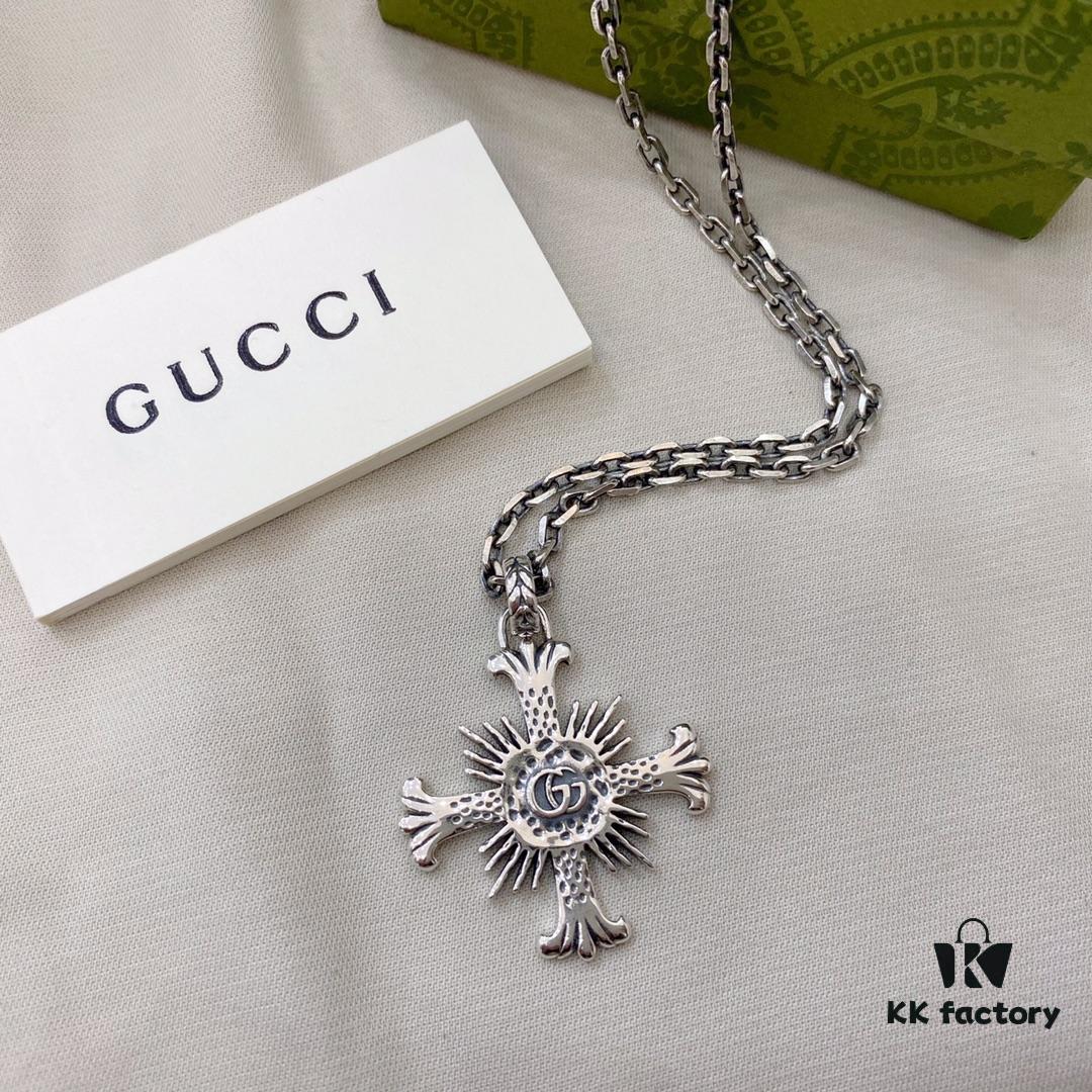 Gucci Gucci 925 Sterling Silver Double G Cross Necklace