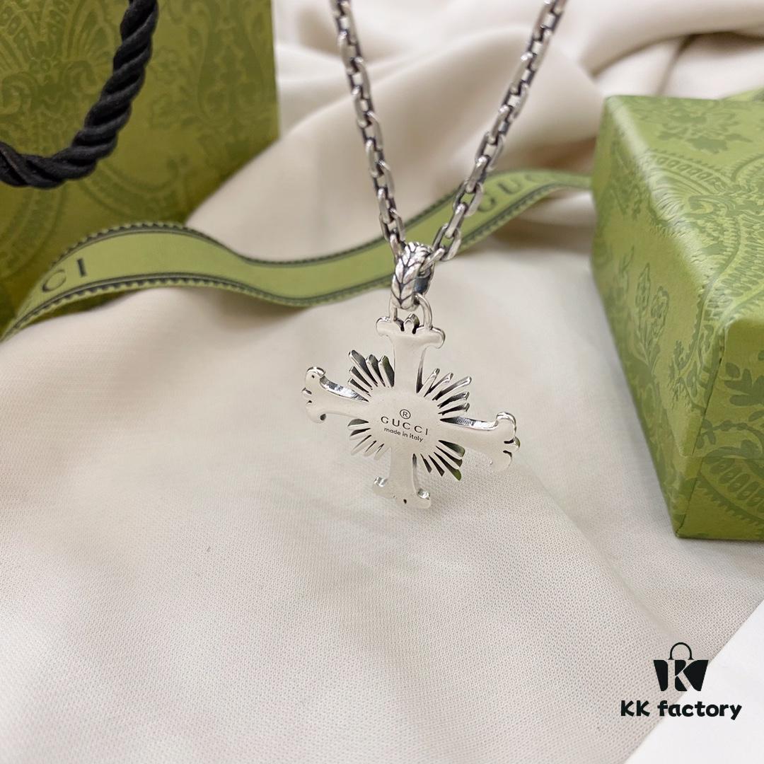 Gucci Gucci 925 Sterling Silver Double G Cross Necklace