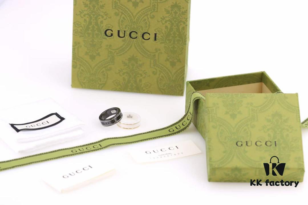 Gucci Icon Series Black and White Ceramic Couple's Ring with Gold Trim