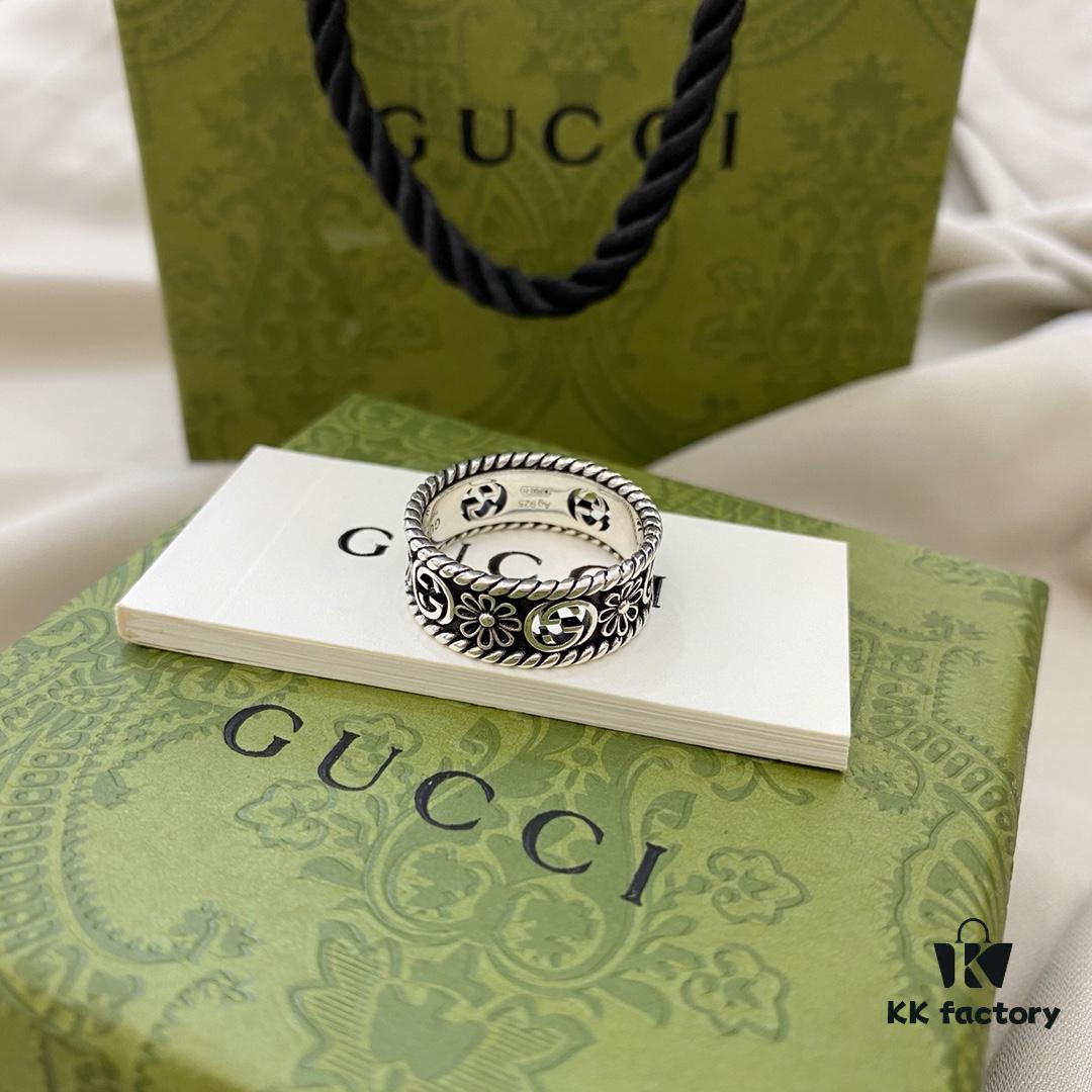 Gucci Gucci 925 Sterling Silver Double G Floral Vintage Ring