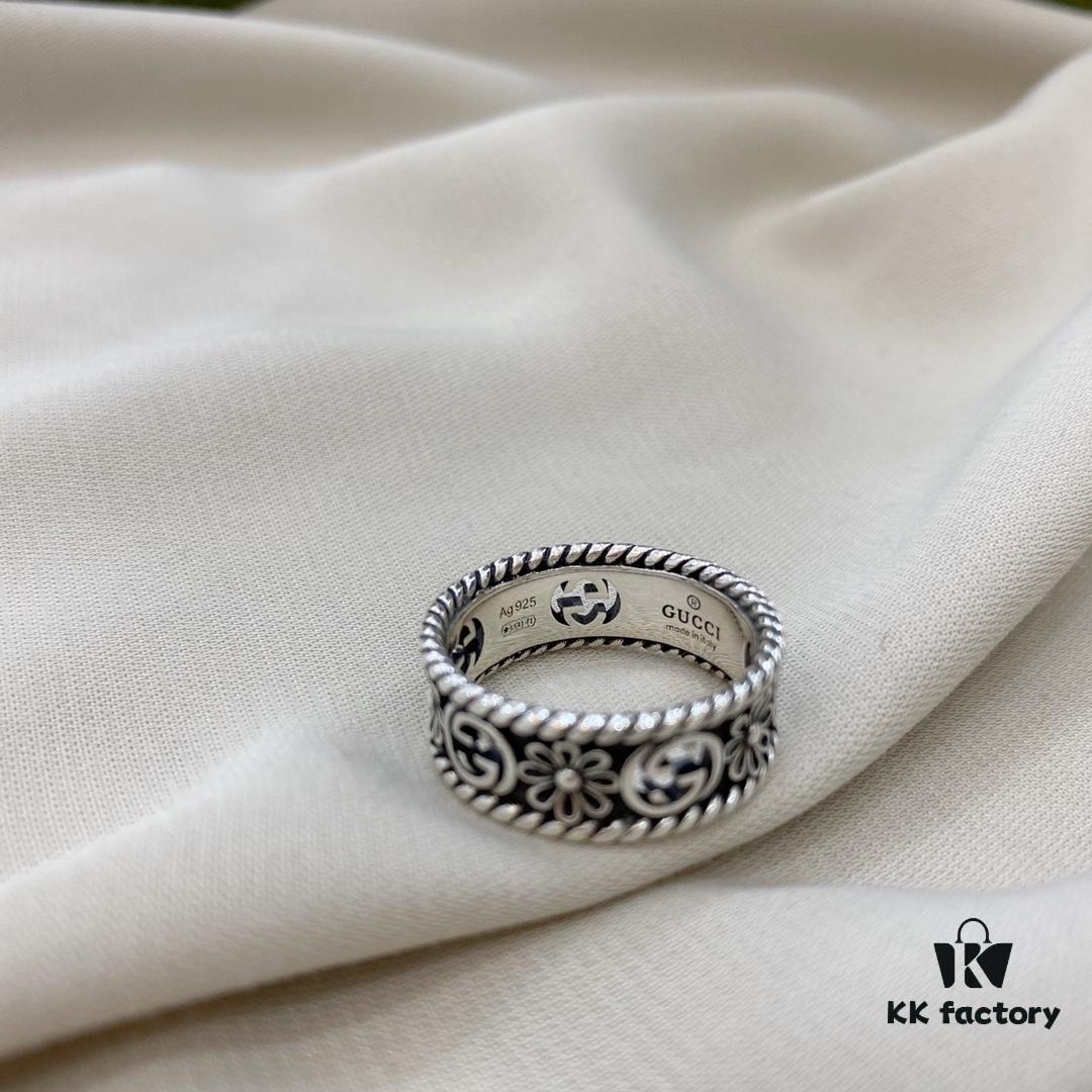 Gucci Gucci 925 Sterling Silver Double G Floral Vintage Ring