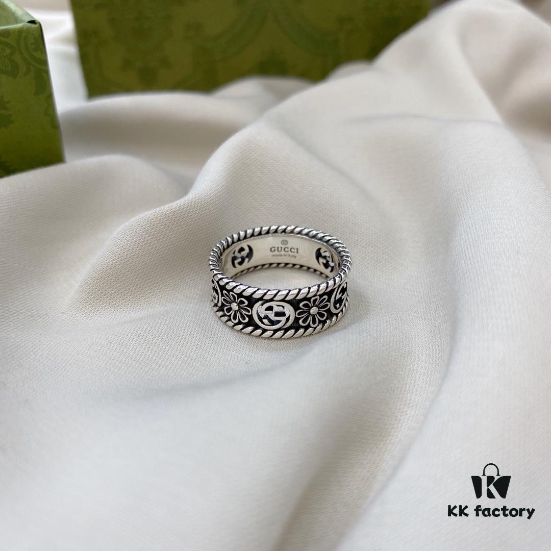 Gucci Gucci 925 Sterling Silver Double G Floral Vintage Ring