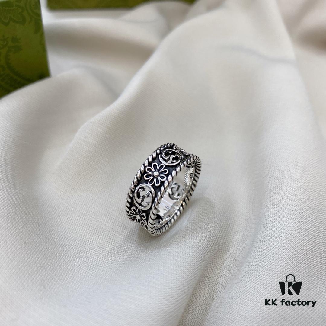 Gucci Gucci 925 Sterling Silver Double G Floral Vintage Ring