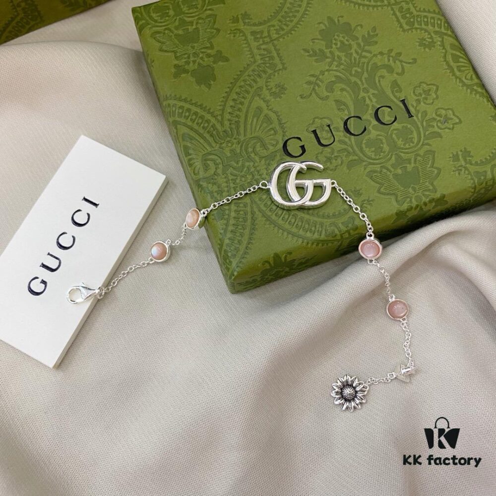 Gucci Gucci New Arrival 925 Sterling Silver Double G Floral Pink Mother-of-Pearl Bracelet