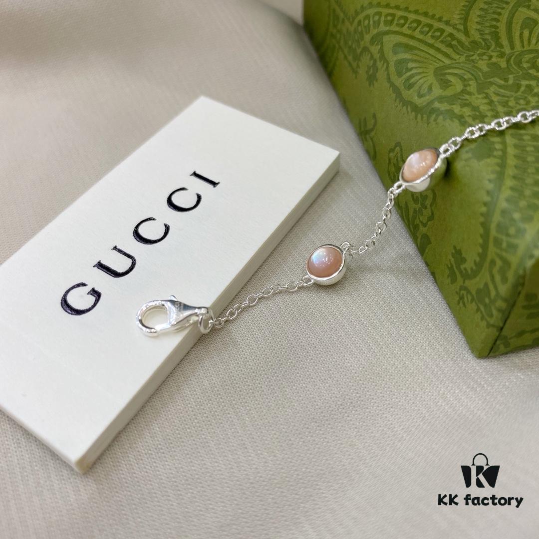 Gucci Gucci New Arrival 925 Sterling Silver Double G Floral Pink Mother-of-Pearl Bracelet