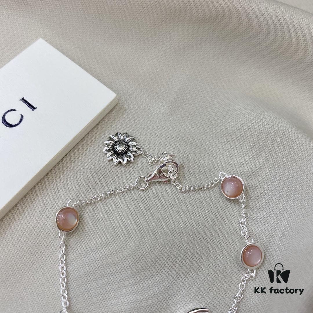 Gucci Gucci New Arrival 925 Sterling Silver Double G Floral Pink Mother-of-Pearl Bracelet