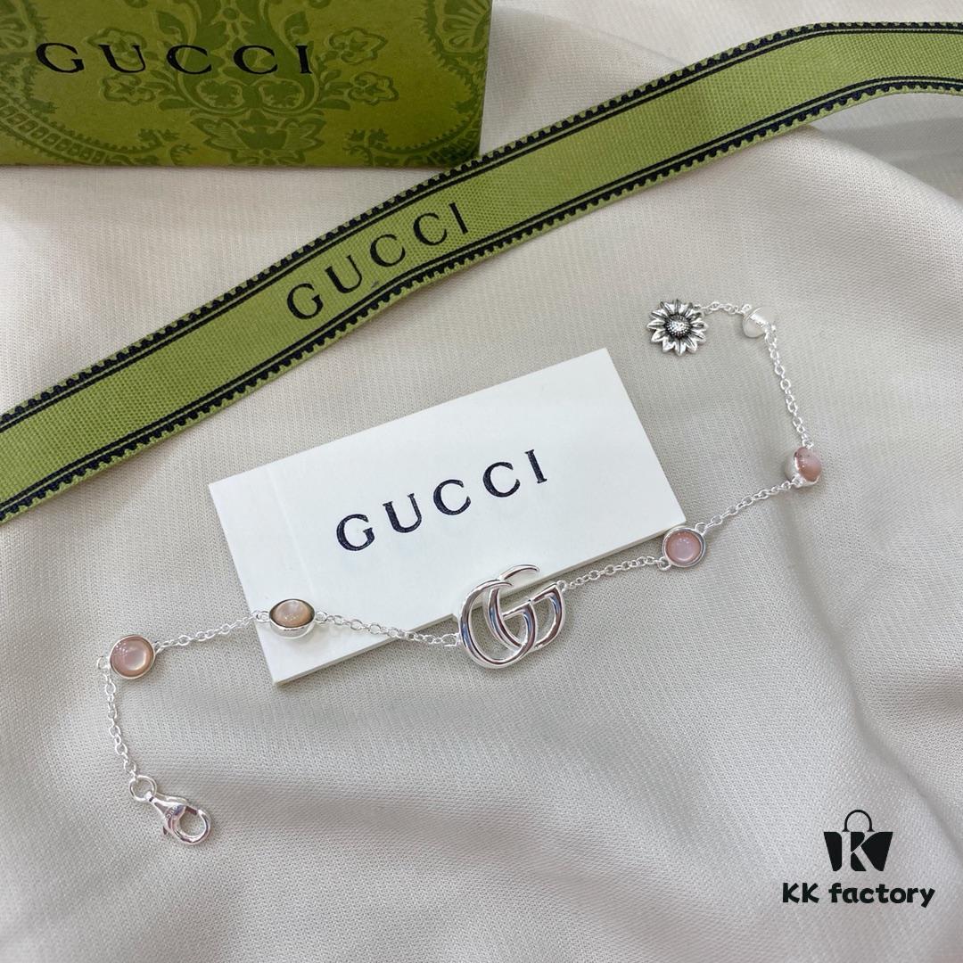 Gucci Gucci New Arrival 925 Sterling Silver Double G Floral Pink Mother-of-Pearl Bracelet