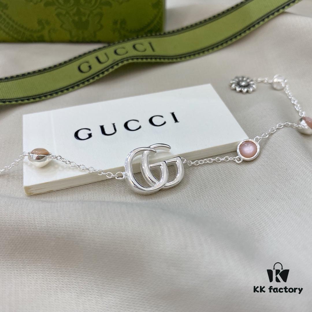 Gucci Gucci New Arrival 925 Sterling Silver Double G Floral Pink Mother-of-Pearl Bracelet