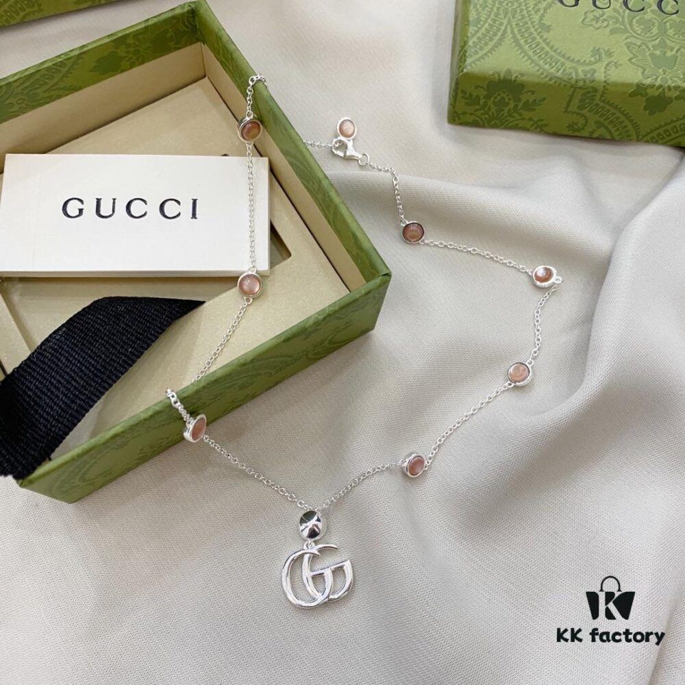 Gucci Gucci New Arrival 925 Sterling Silver Double G Pink Mother-of-Pearl Pendant Necklace