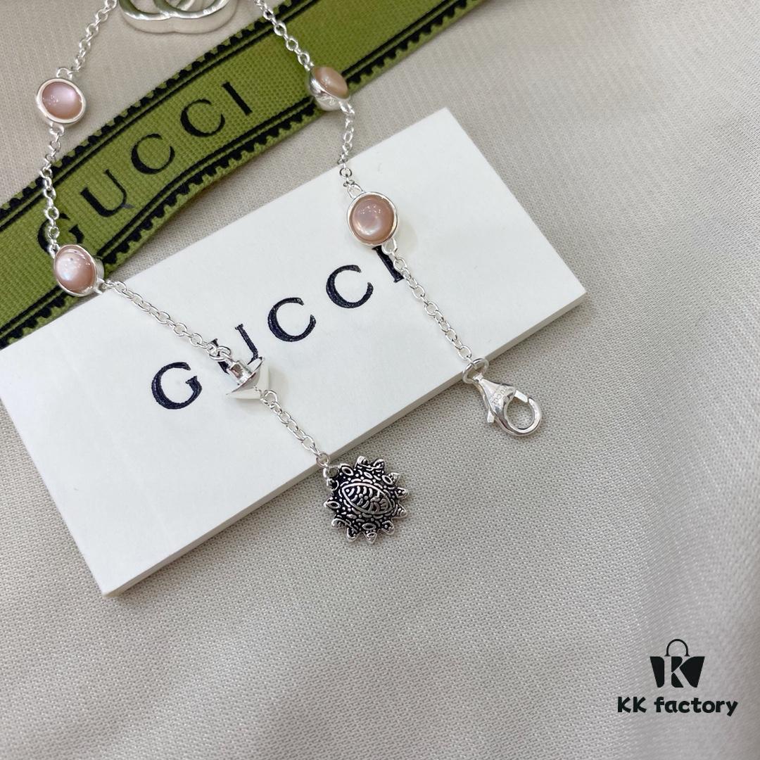Gucci Gucci New Arrival 925 Sterling Silver Double G Floral Pink Mother-of-Pearl Bracelet