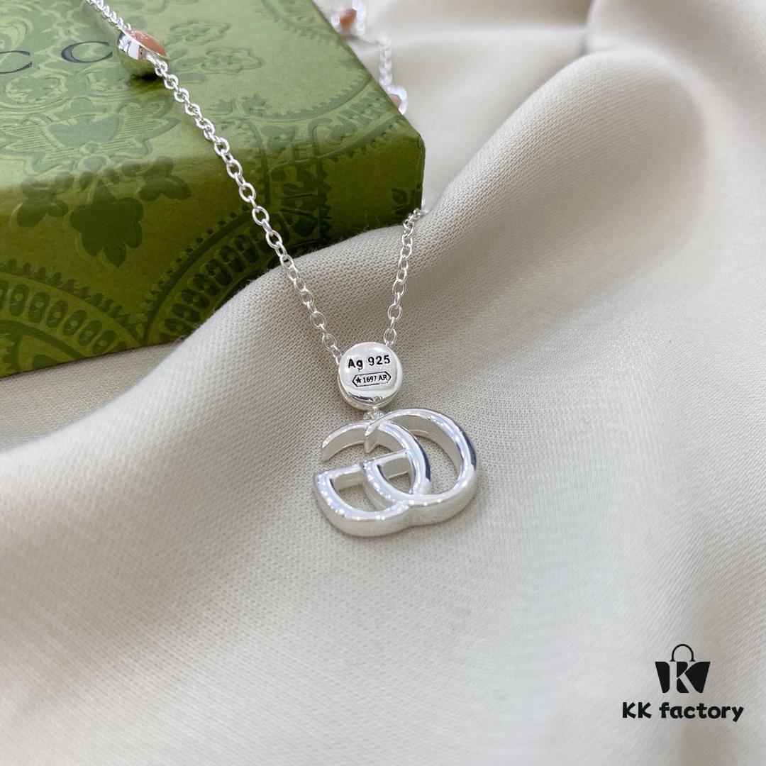 Gucci Gucci New Arrival 925 Sterling Silver Double G Pink Mother-of-Pearl Pendant Necklace