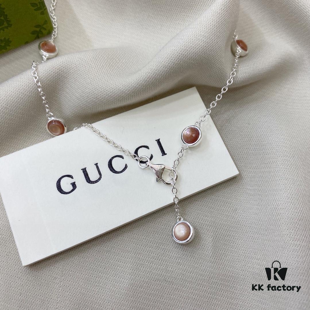 Gucci Gucci New Arrival 925 Sterling Silver Double G Pink Mother-of-Pearl Pendant Necklace
