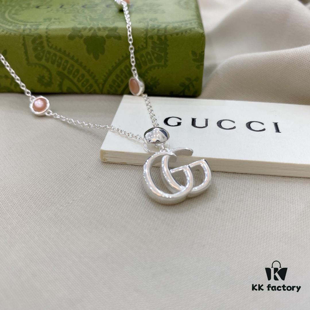 Gucci Gucci New Arrival 925 Sterling Silver Double G Pink Mother-of-Pearl Pendant Necklace