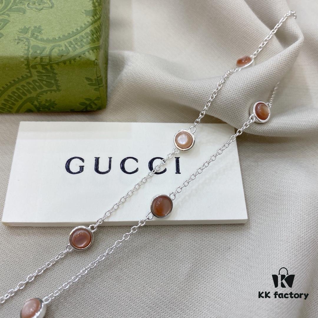 Gucci Gucci New Arrival 925 Sterling Silver Double G Pink Mother-of-Pearl Pendant Necklace