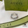 Gucci New Arrival Double G Floral Pink Shell Pure Silver Ring