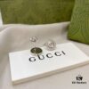 Gucci 925 Sterling Silver Double G Diamond-Encrusted Minimalist Stud Earrings