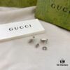 Gucci 925 Sterling Silver Double G Diamond-Encrusted Minimalist Stud Earrings