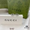 Gucci 925 Sterling Silver Double G Diamond-Encrusted Minimalist Stud Earrings