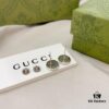 Gucci 925 Sterling Silver Double G Diamond-Encrusted Minimalist Stud Earrings