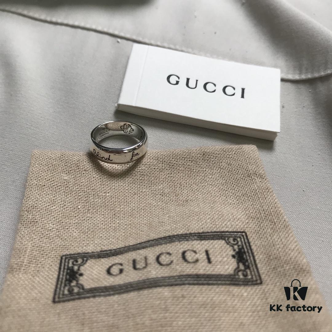 Gucci 925 Sterling Silver Double G Fearless Floral and Bird Couple Ring