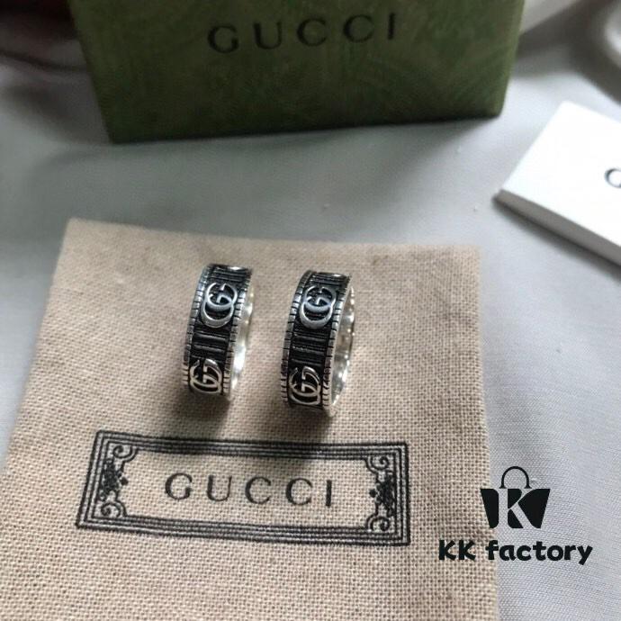 Gucci Gucci 925 Sterling Silver Double G Striped Vintage Ring 5360125