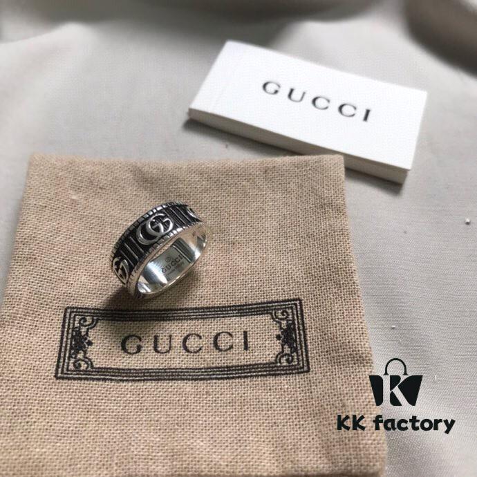 Gucci Gucci 925 Sterling Silver Double G Striped Vintage Ring 5360125