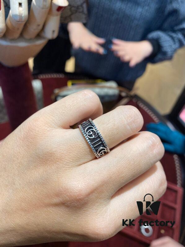 Gucci Gucci 925 Sterling Silver Double G Striped Vintage Ring 5360125