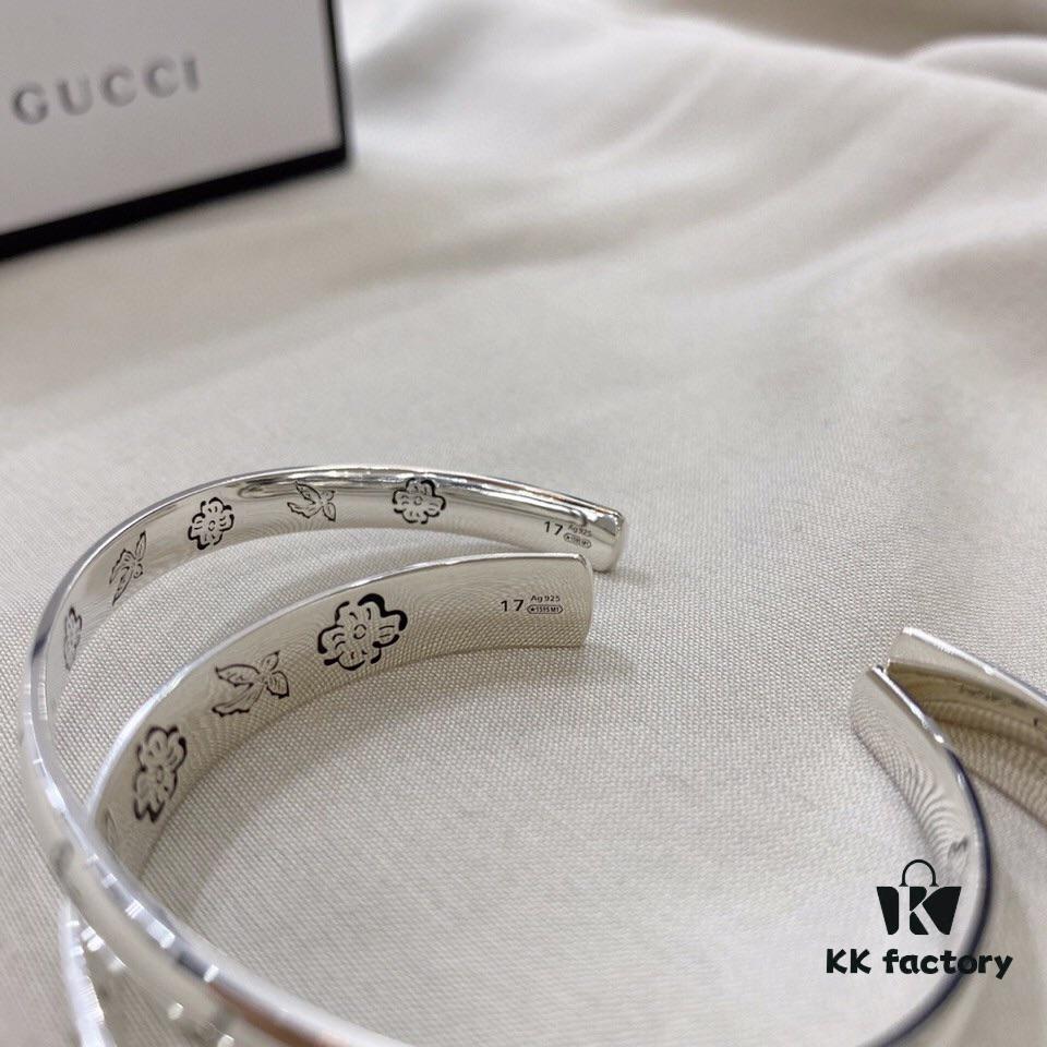 Gucci Super Recommended Hydraulic Mold Fearless Love Birds and Flowers Couple 925 Sterling Silver Bracelet