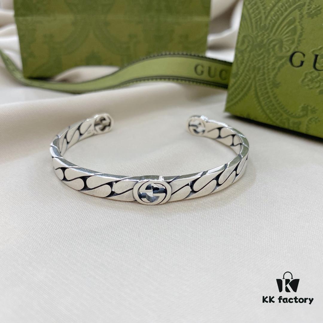 Gucci New Arrival 925 Sterling Silver Interlocking Double Wide Bangle Ring