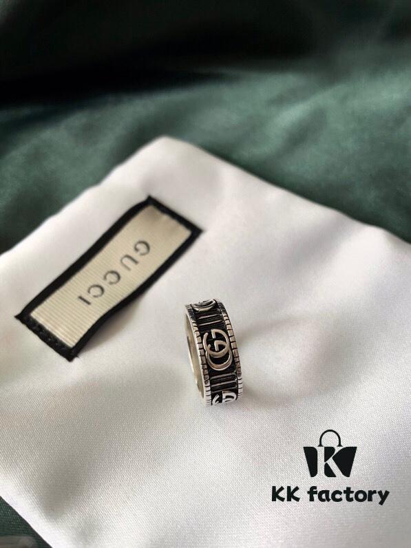 Gucci Gucci 925 Sterling Silver Double G Striped Vintage Ring 5360125