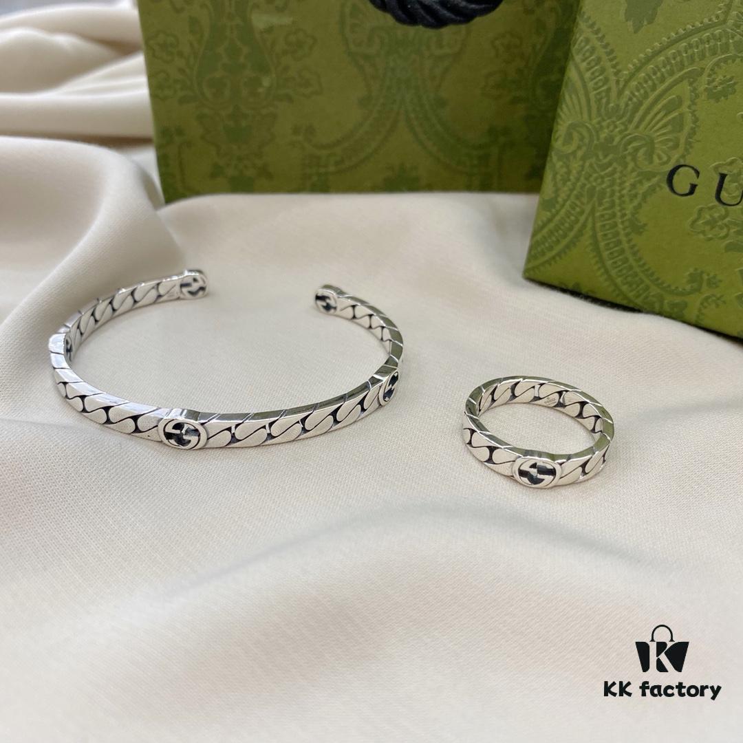 Gucci New Arrival 925 Sterling Silver Interlocking Double G Bracelet Ring
