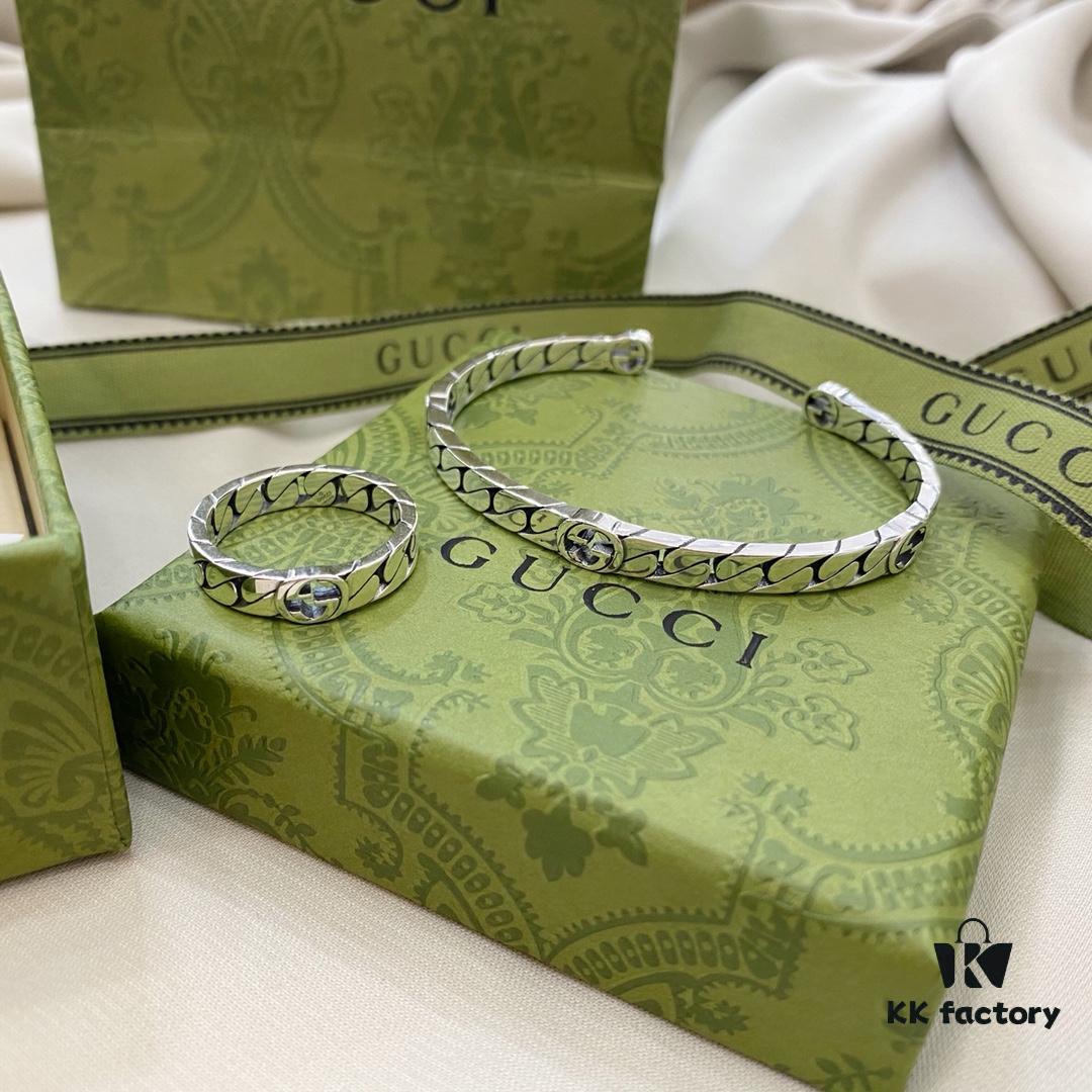 Gucci New Arrival 925 Sterling Silver Interlocking Double G Bracelet Ring
